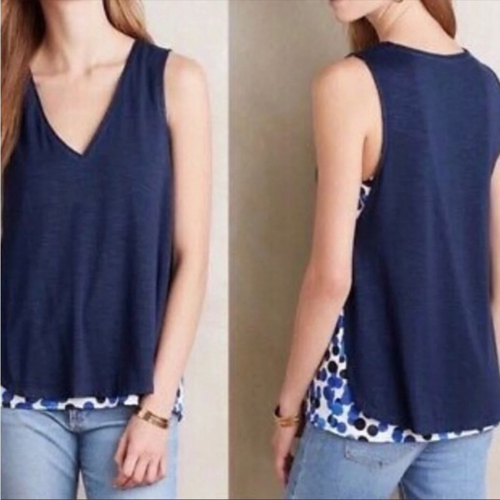 Deletta blue overlay tank with polka dot details XS